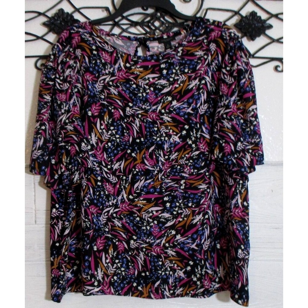 Ann Taylor Top Women's Size XL Short Sleeve Multicolor Floral Round Neck